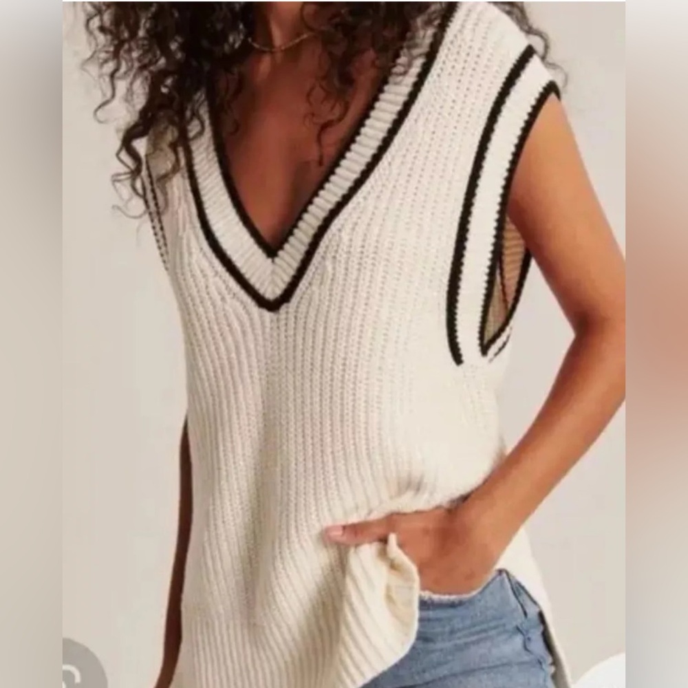 Abercrombie & Fitch Oversized Sweater Vest Grandpa Academia Y2K Tennis S #23 - Picture 2 of 10